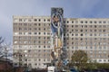 Former Internat building student halls of residence, Halle-Neustadt, Germany. Mural by J.Renau